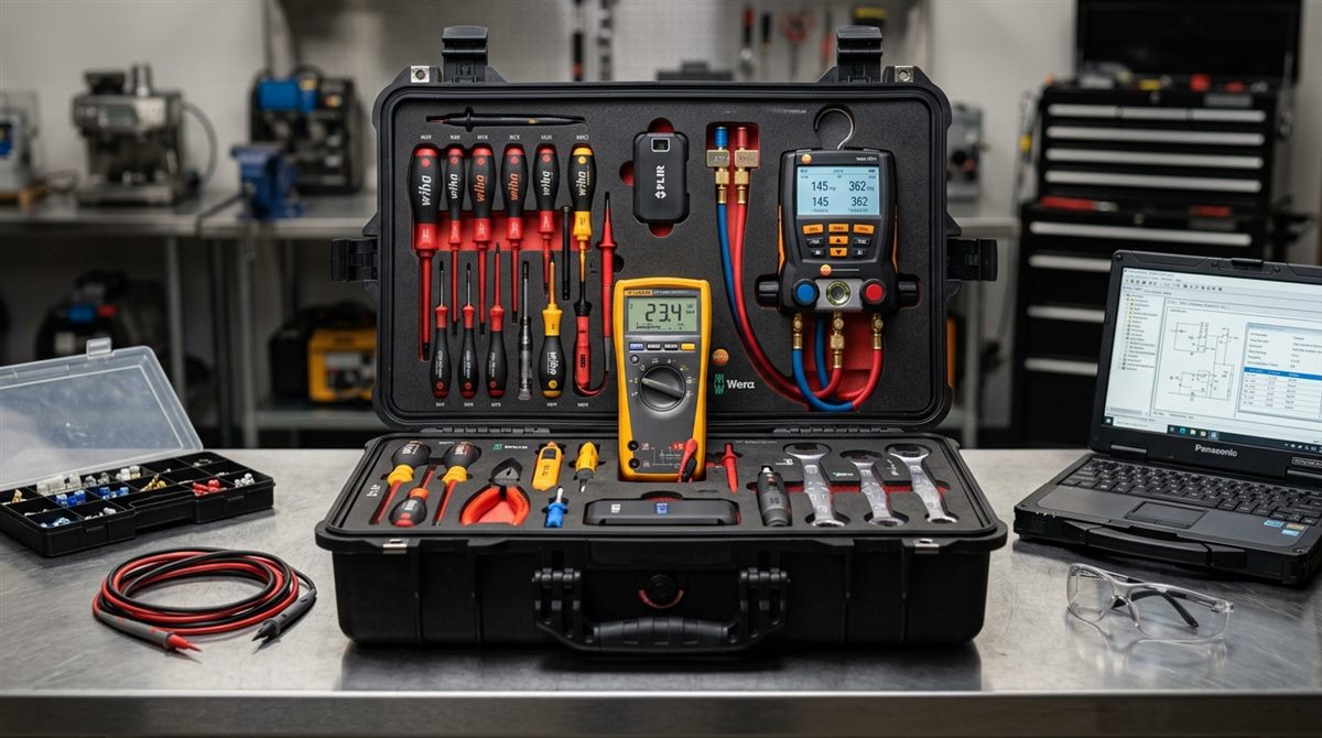 Organized professional appliance diagnostic tool kit and multimeter